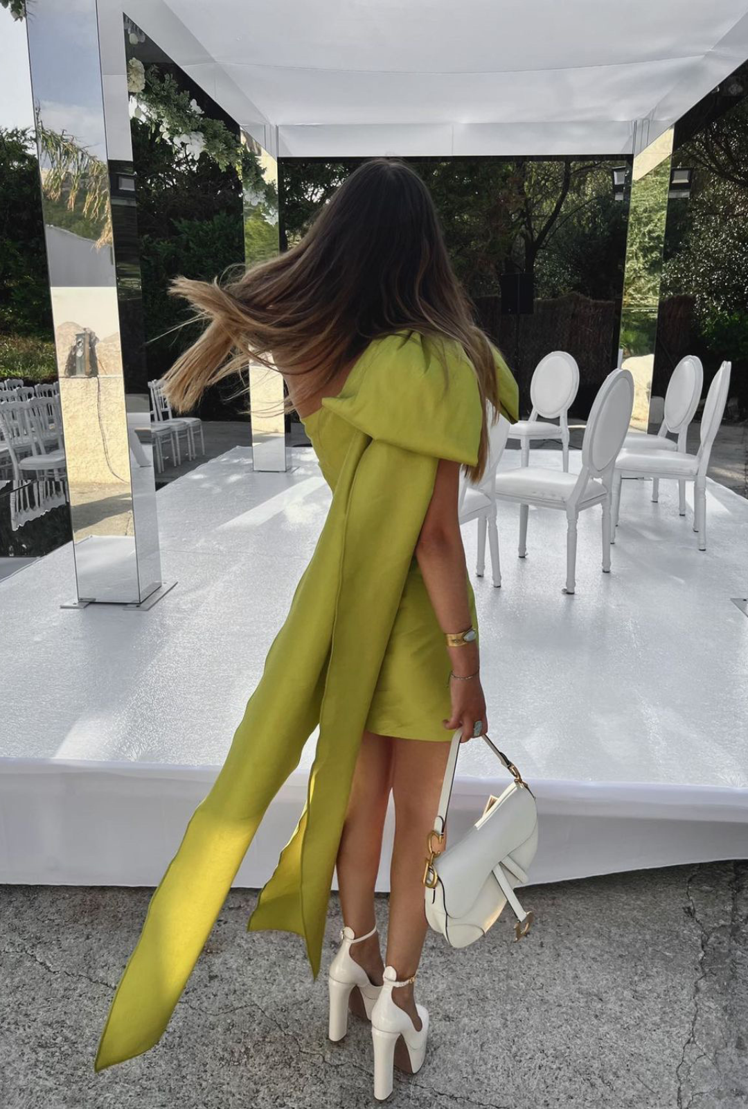 Taffeta Dress with Bow and Flowing Tails