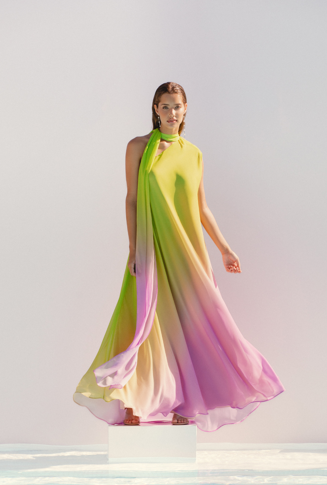 Long Dress with One Shoulder Ombre Effect
