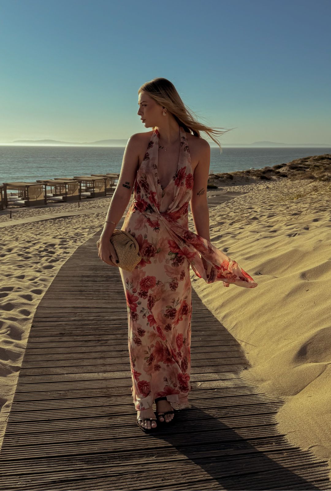 Knot-Front Chiffon Long Dress