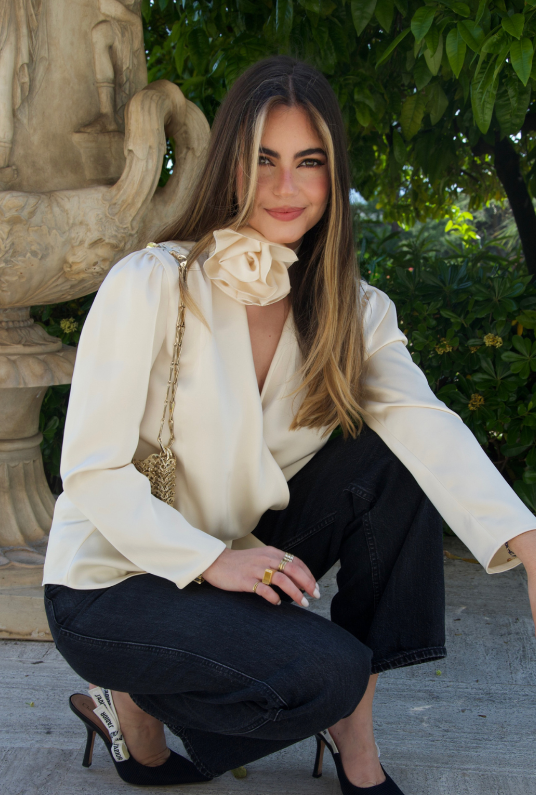 Satin Cross-Over Flower Blouse