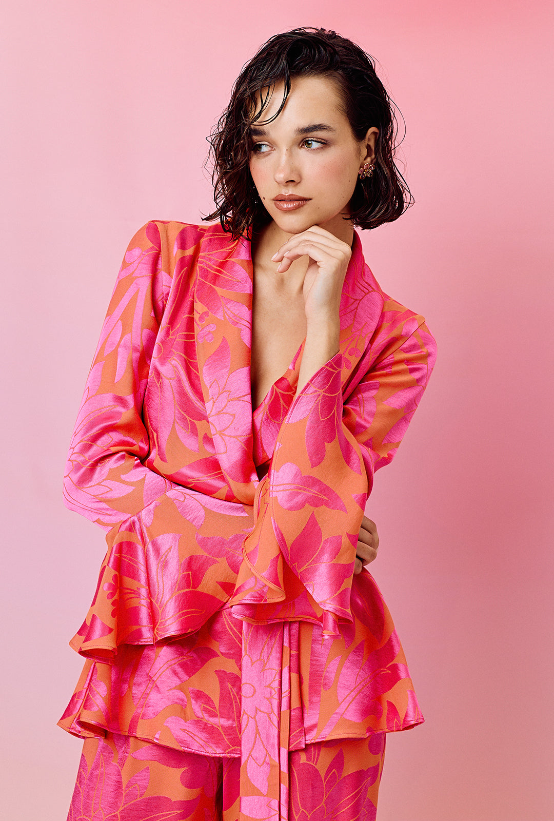 Wrap Blouse with Belt in Floral Print