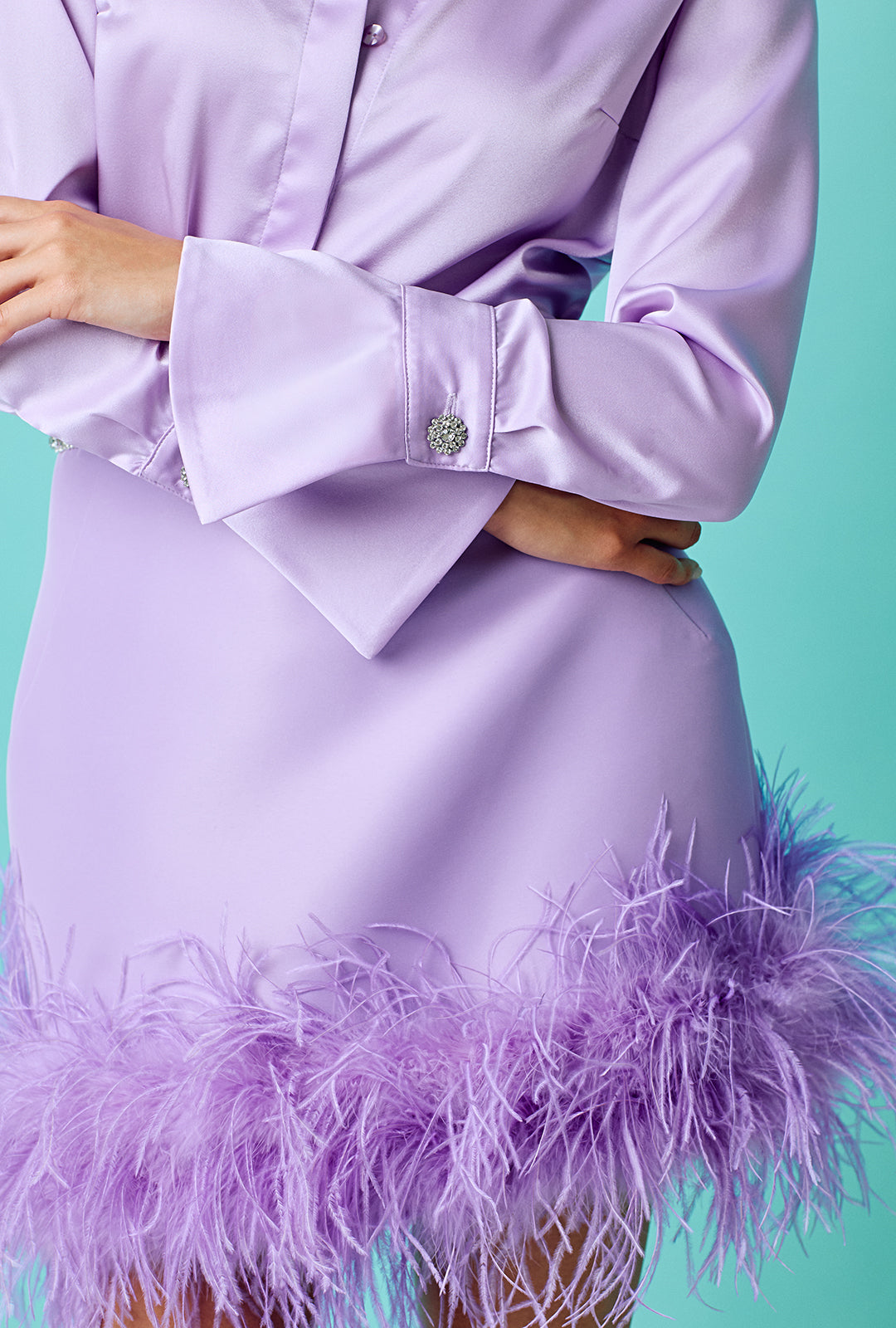 Feather Skirt with Rhinestone Embellishment