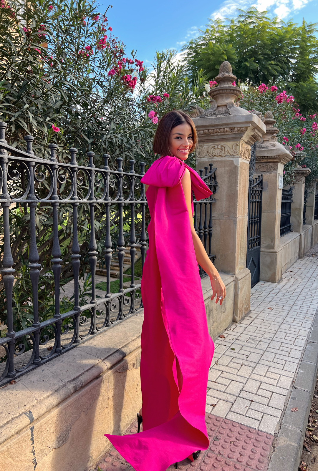 Taffeta Dress with Bow and Flowing Tails