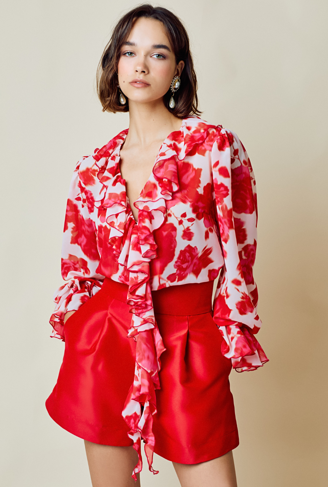 Ruffled Blouse with Adjustable Cuffs