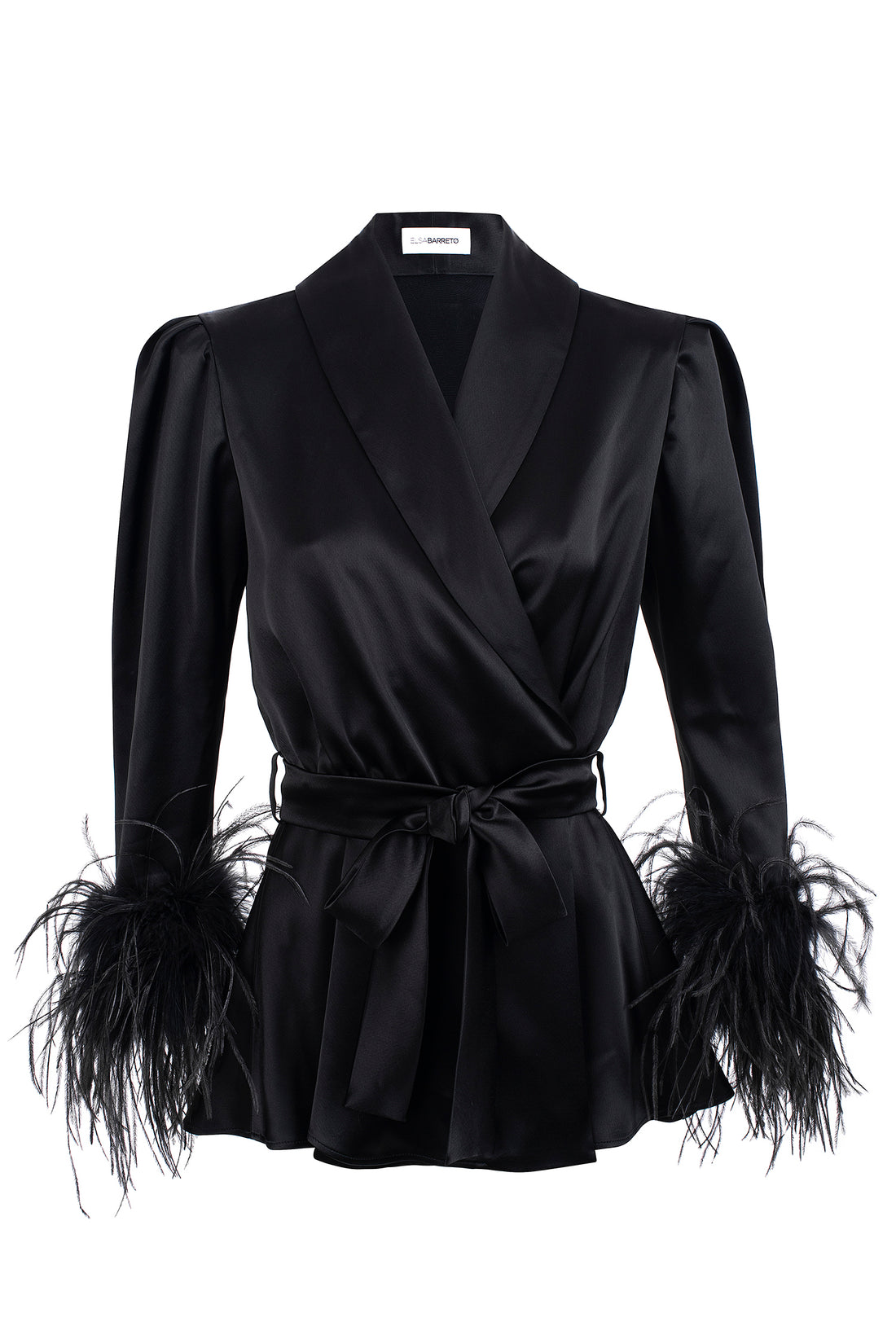 Satin Wrap Tunic with Feather Detailing