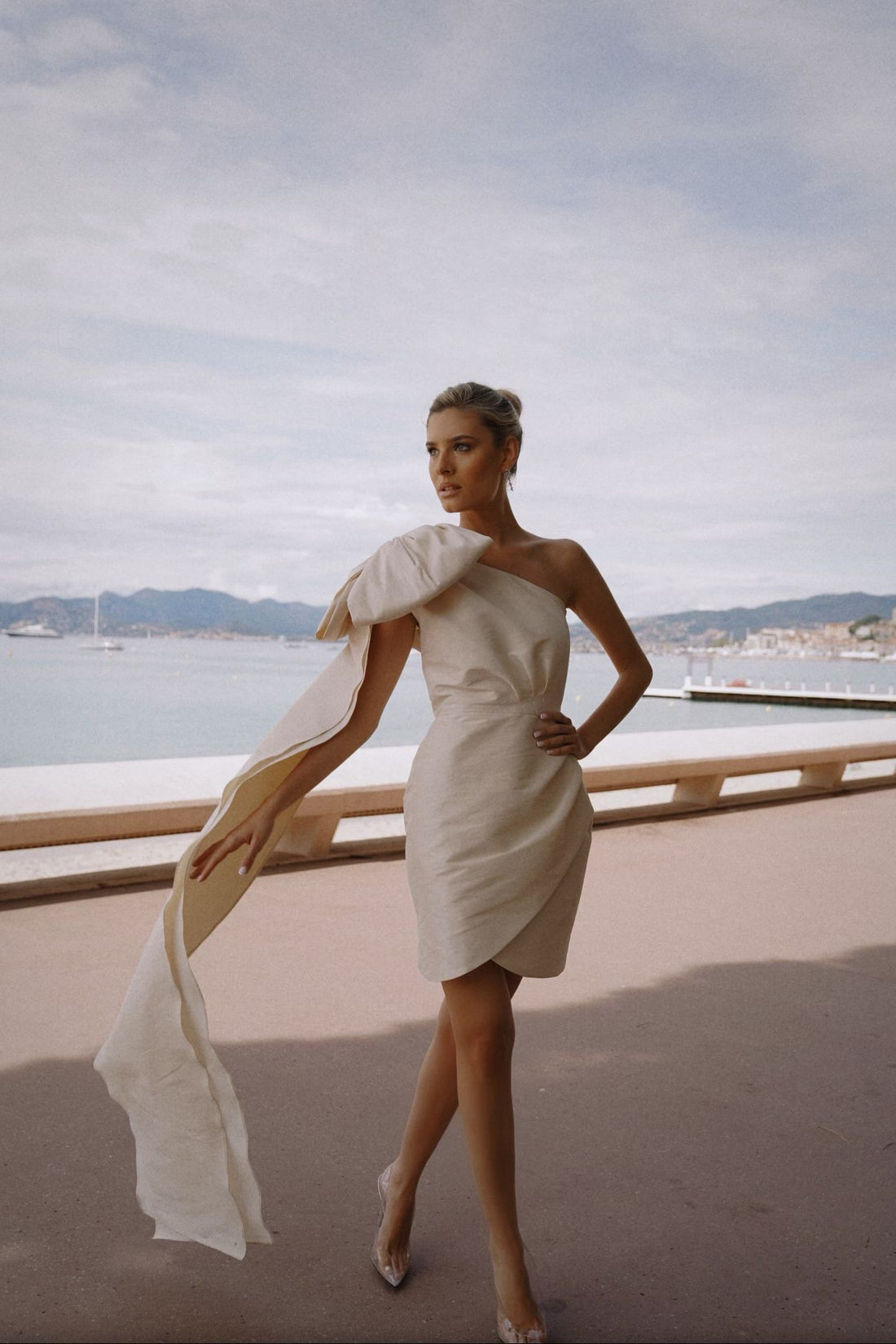 Taffeta Dress with Bow and Flowing Tails