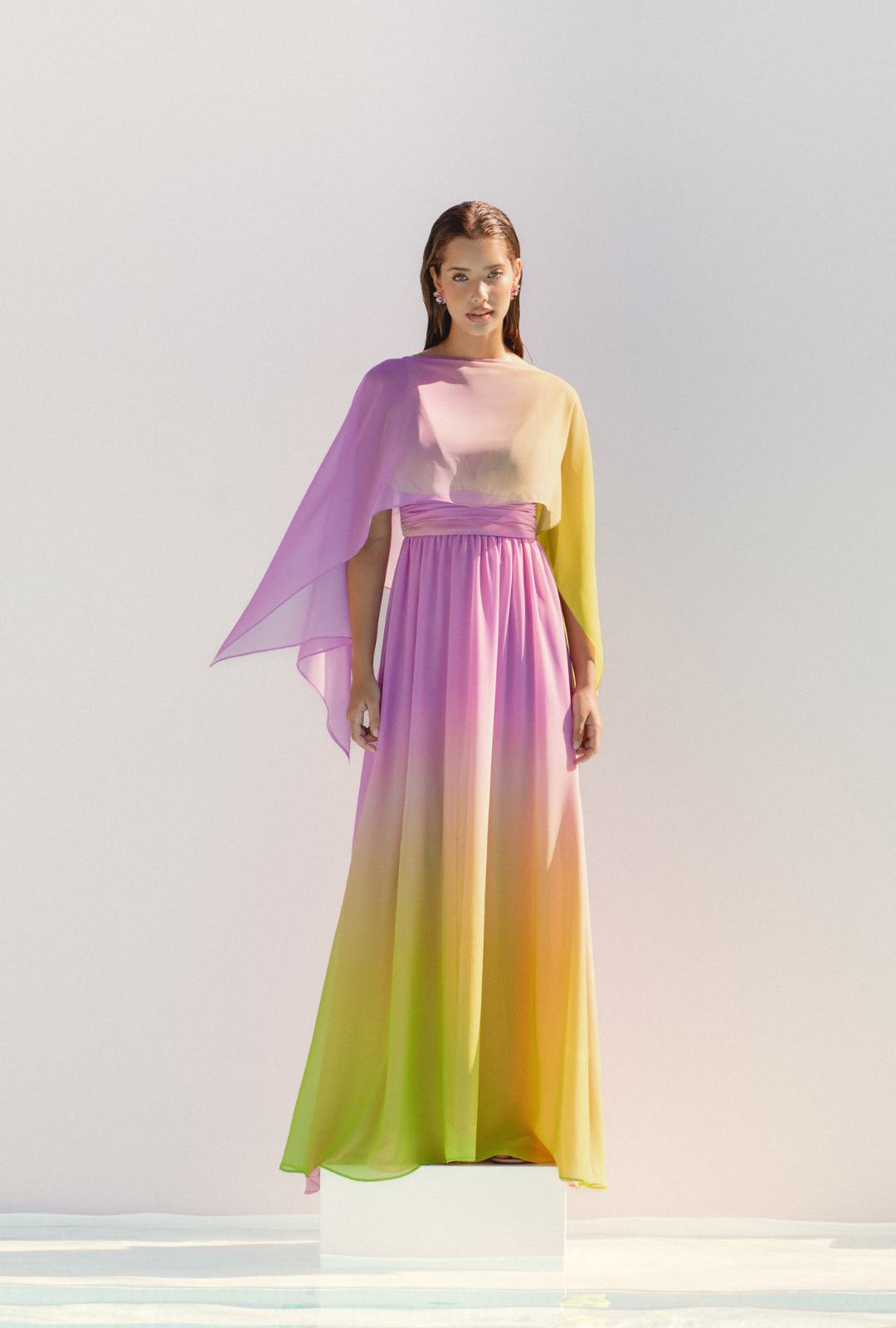 Long Dress Removable Cape