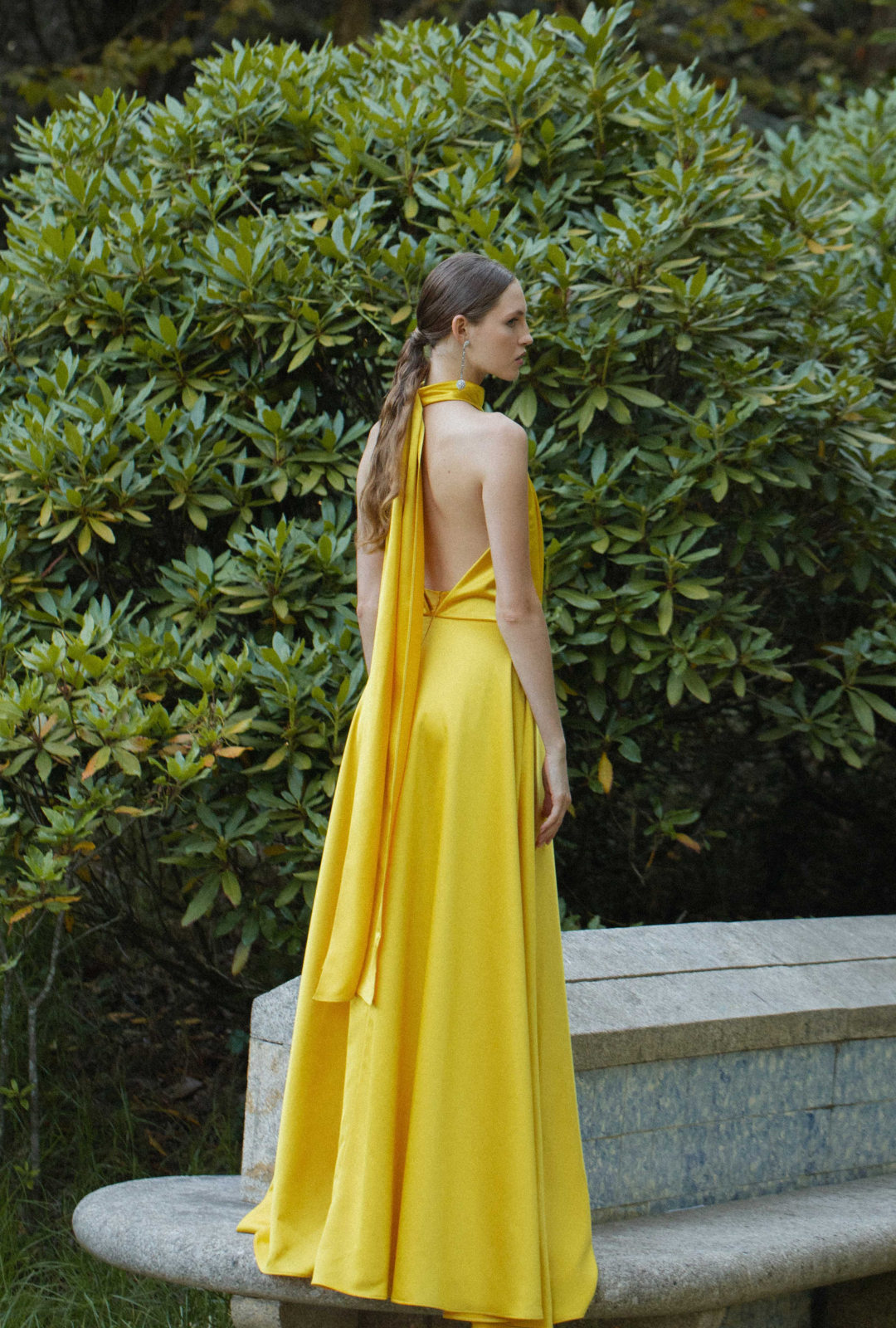 Open-Back Flowing Dress with Long Ties