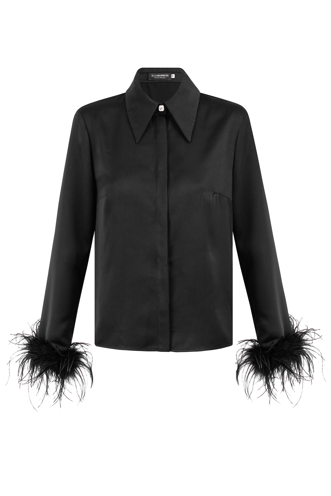 Feathered Shirt with Jewel Button
