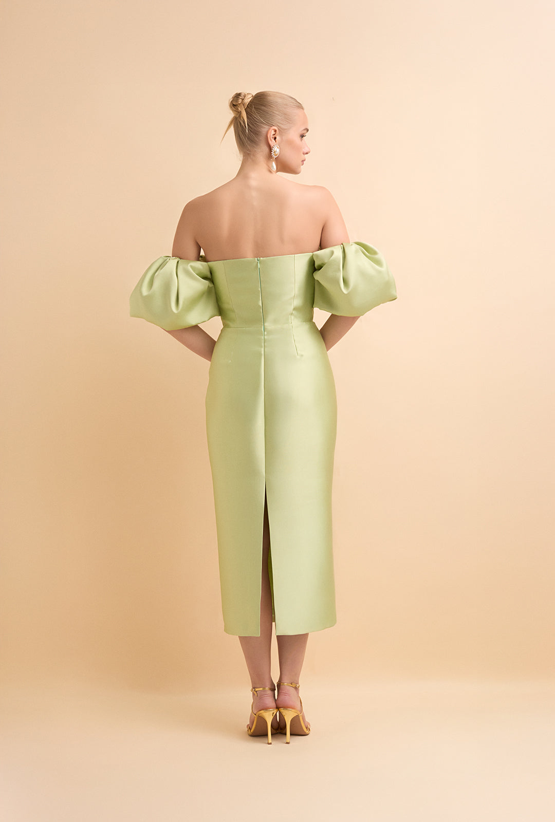 Off-Shoulder Midi Dress in Mikado