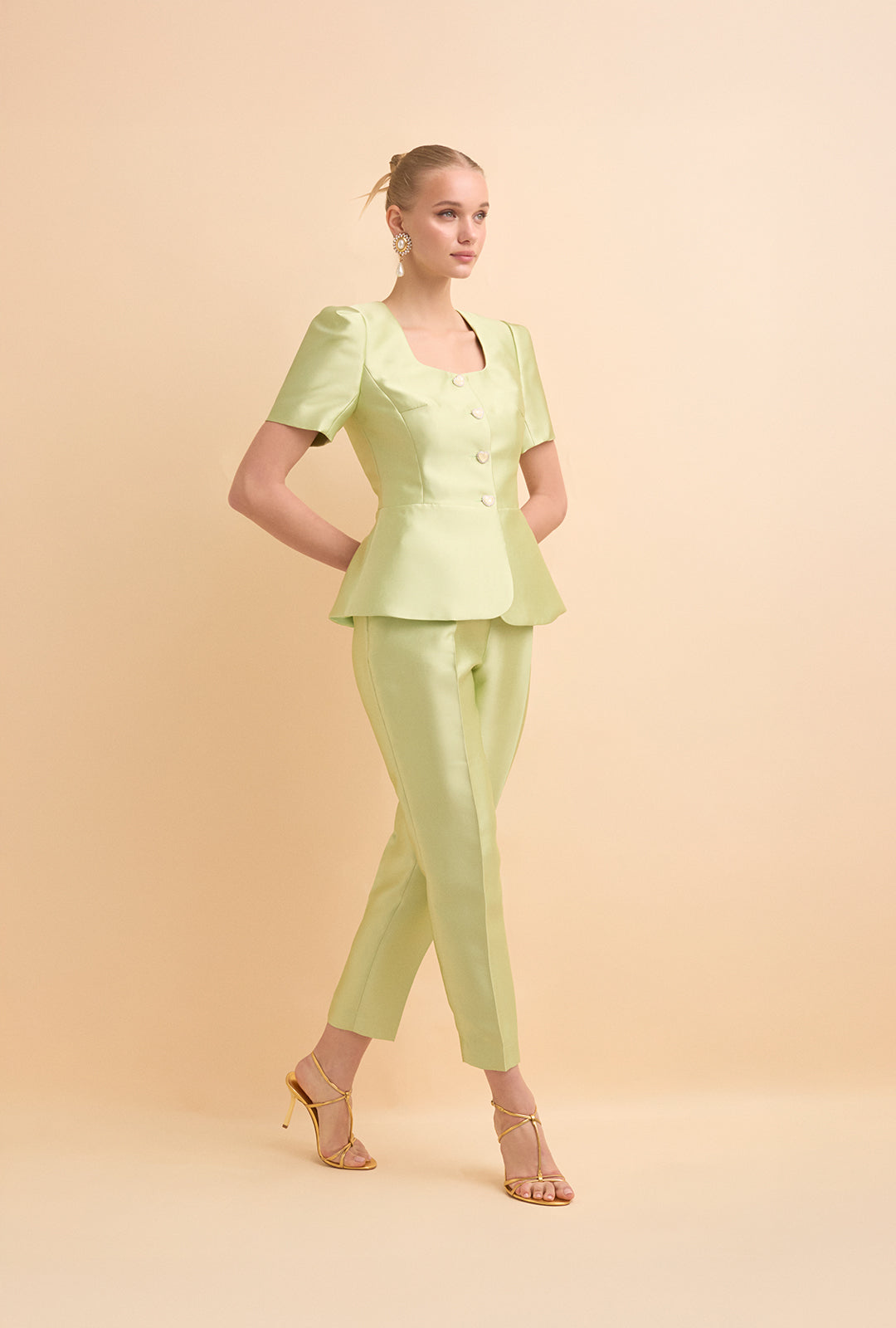 High-Waisted Structured Mikado Trousers