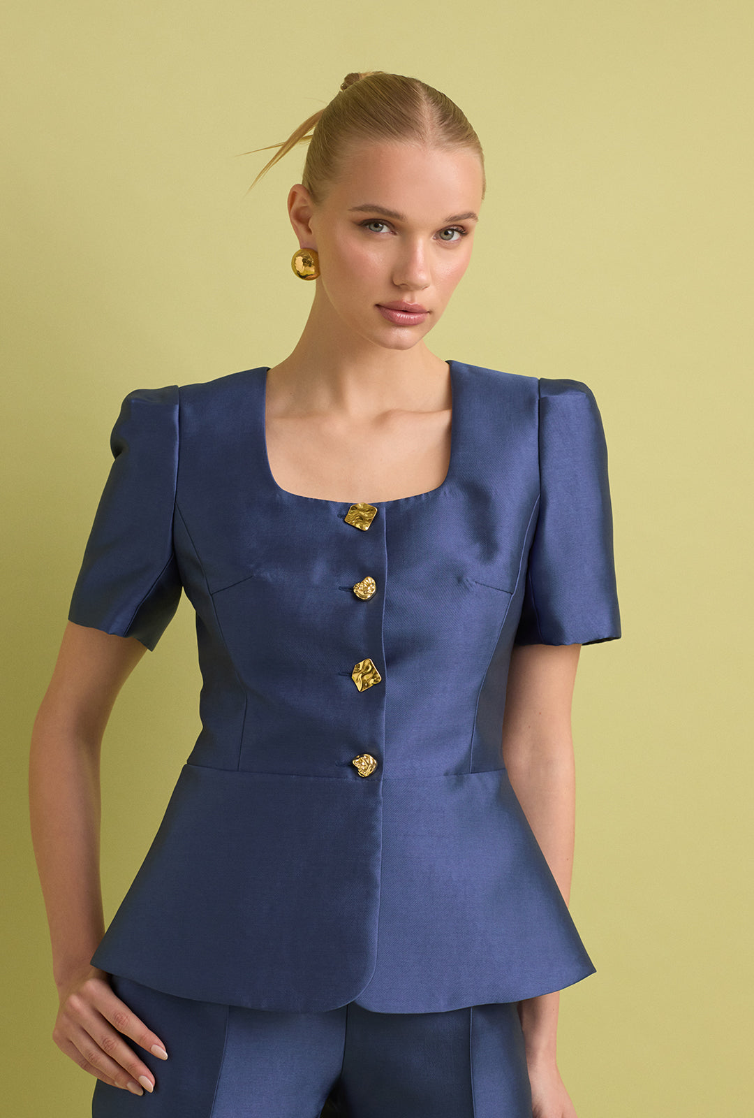 High-Waisted Structured Mikado Trousers