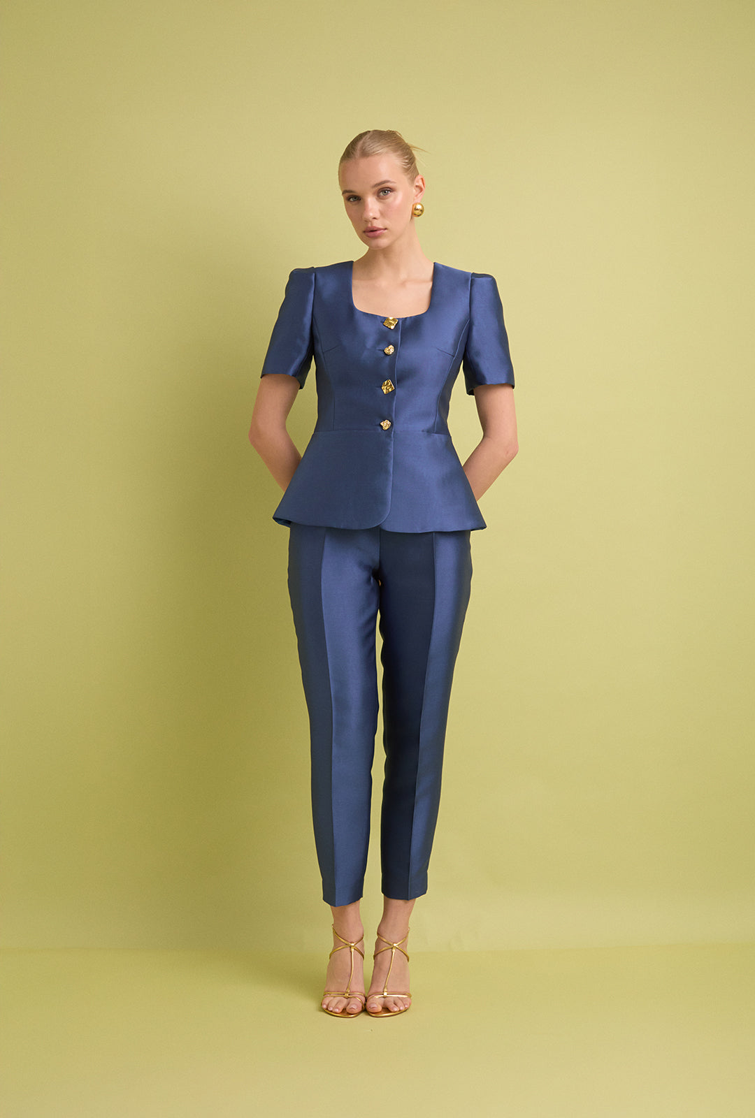 Mikado Blouse with Organic Shape Golden Buttons