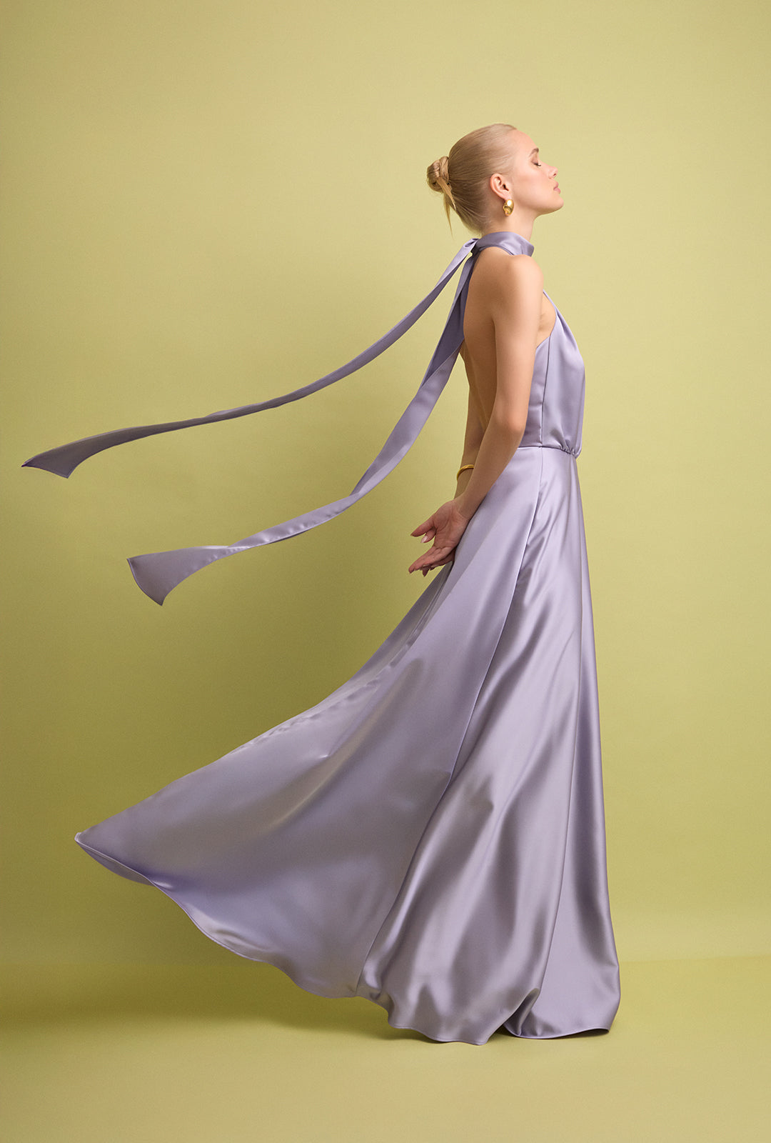 Open-Back Flowing Dress with Long Ties