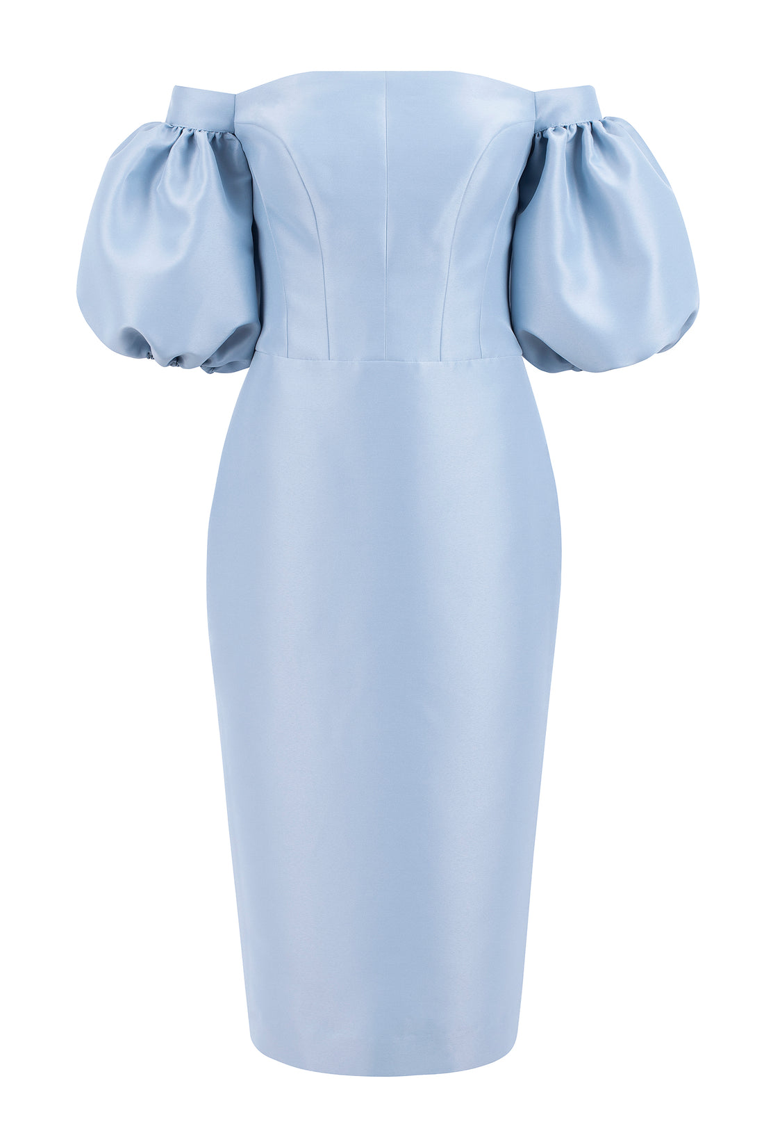 Midi Dress with Off-Shoulder Design and Voluminous Sleeves