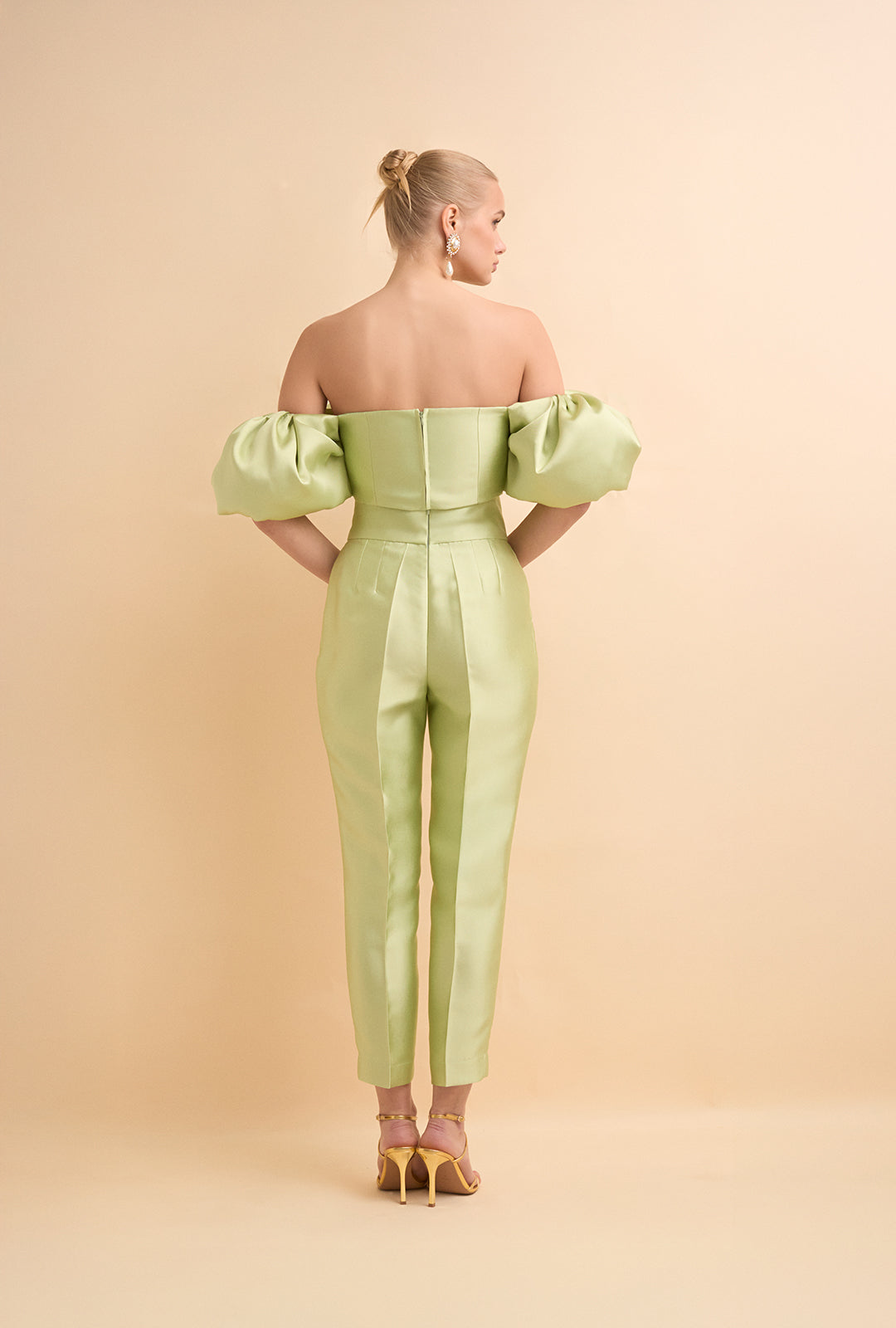 High-Waisted Structured Mikado Trousers