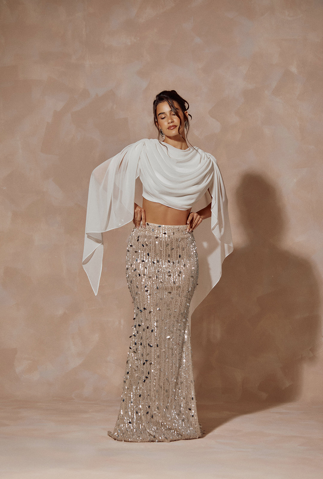 Sequin Long Skirt with Dramatic Tail