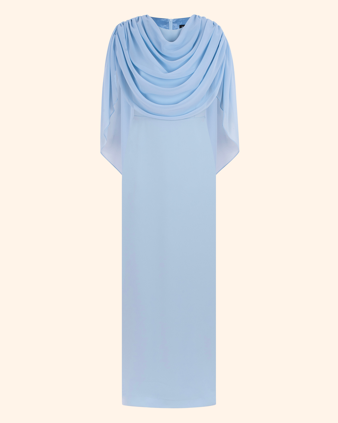 Long Crepe Baby Blue Dress with Draped Bodice