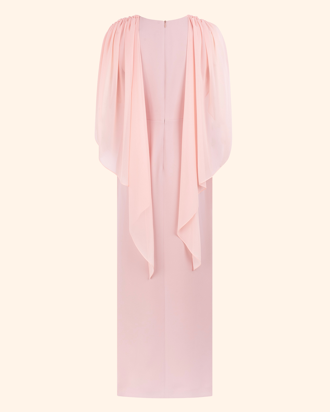 Long Crepe Baby Pink Dress with Draped Bodice