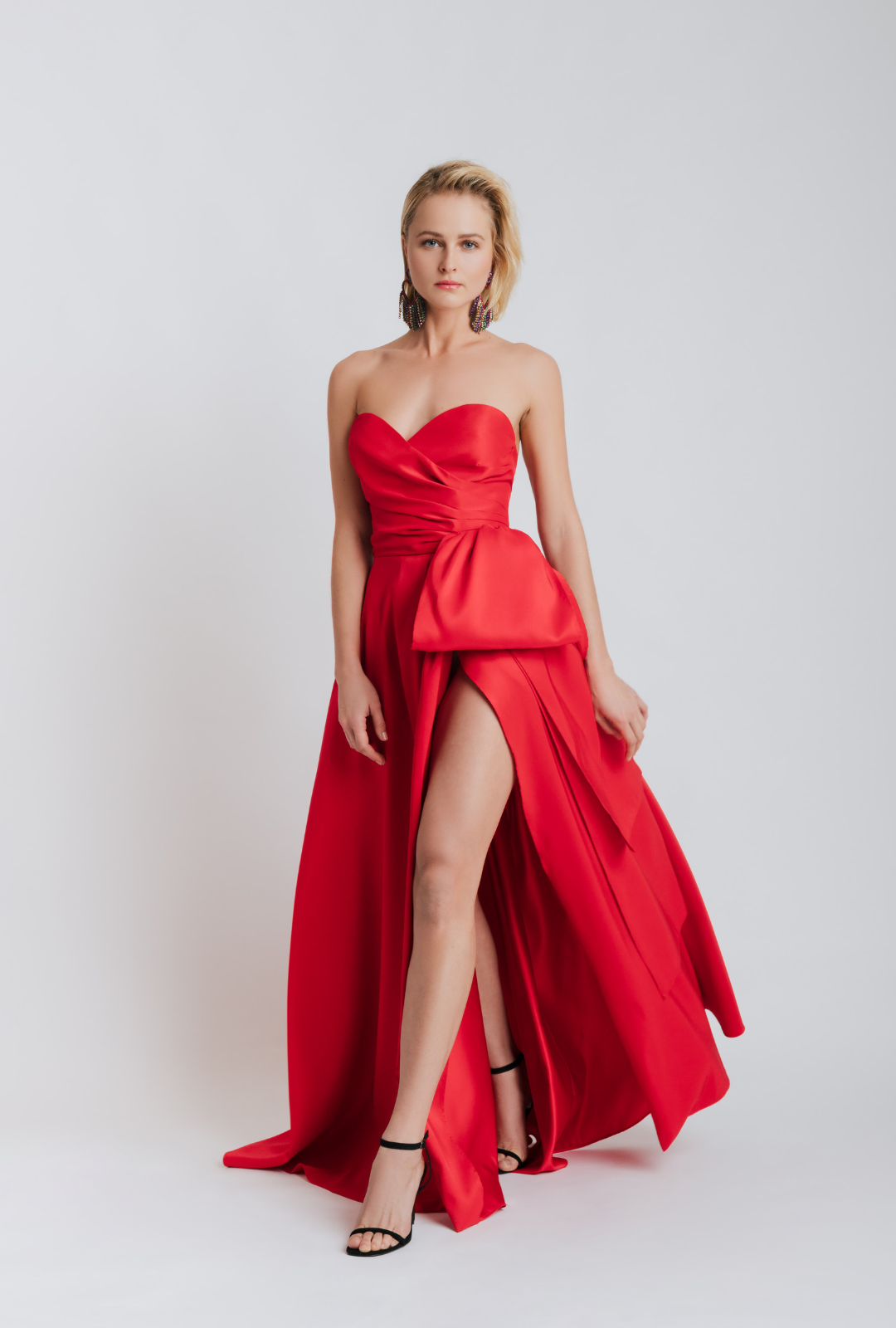 Long Dress with Pleated Skirt and Bow Detail