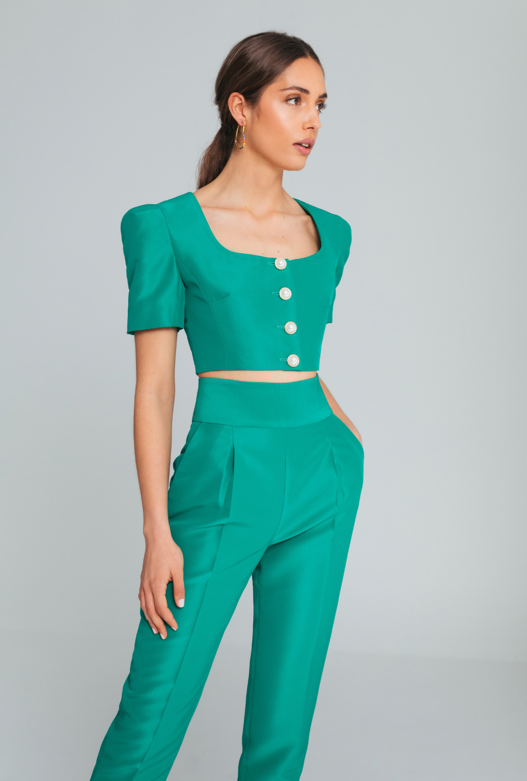 High-Waisted Structured Trousers