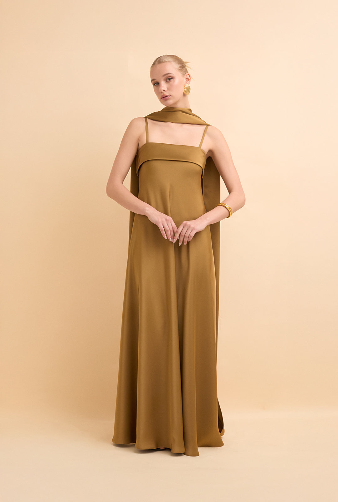Wide-Cut Evasé Dress with Thin Straps