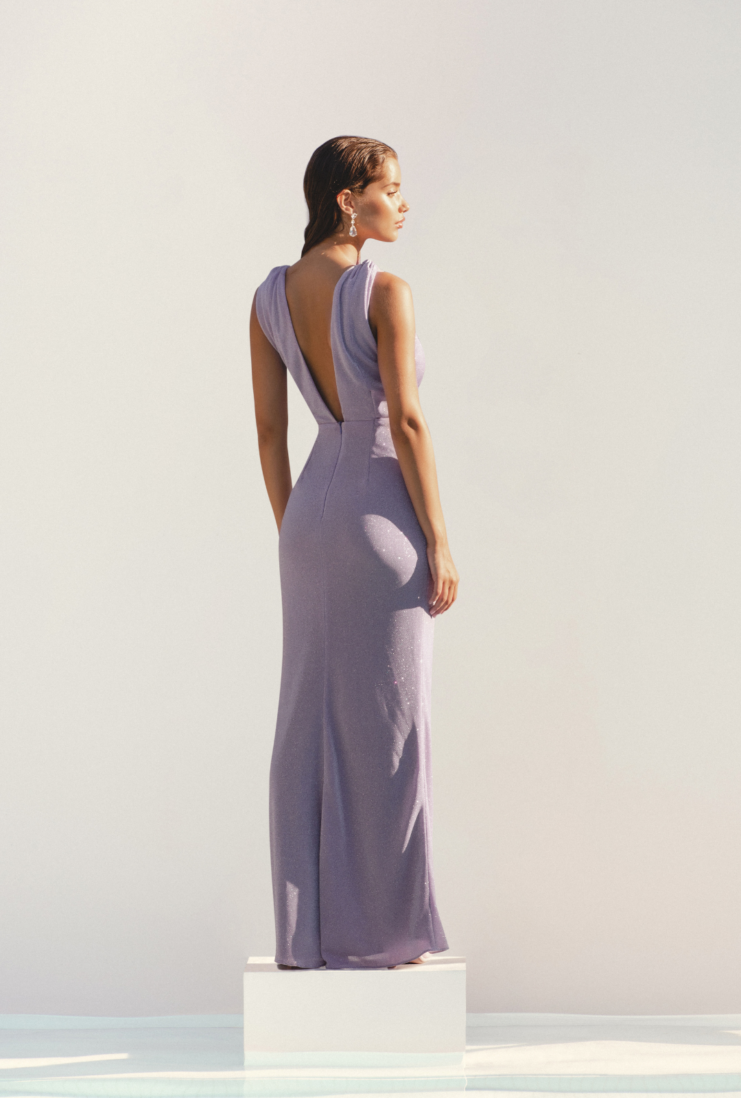Deep V-Neck Gown with Sparkling Microcrystals