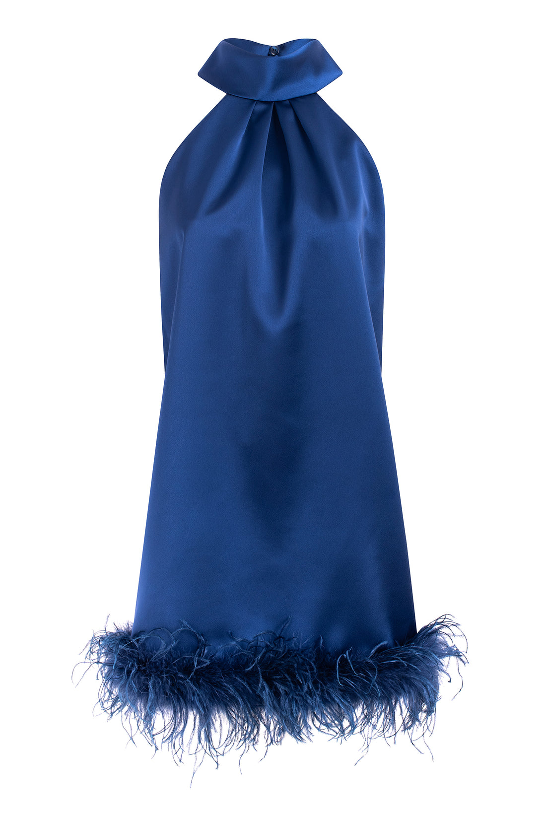 Satin Halter Dress with Feathers